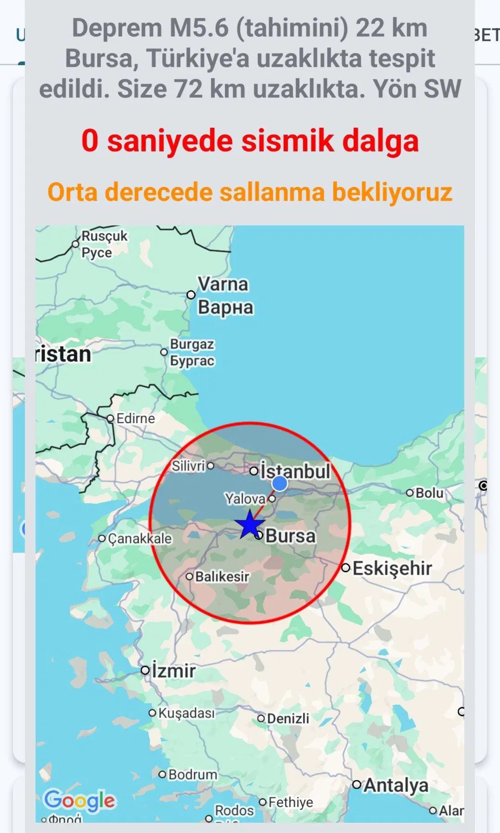 Bursa’da Deprem Paniği Uygulama Yanlış Bildirdi, İstanbul’da Da Hissedildi