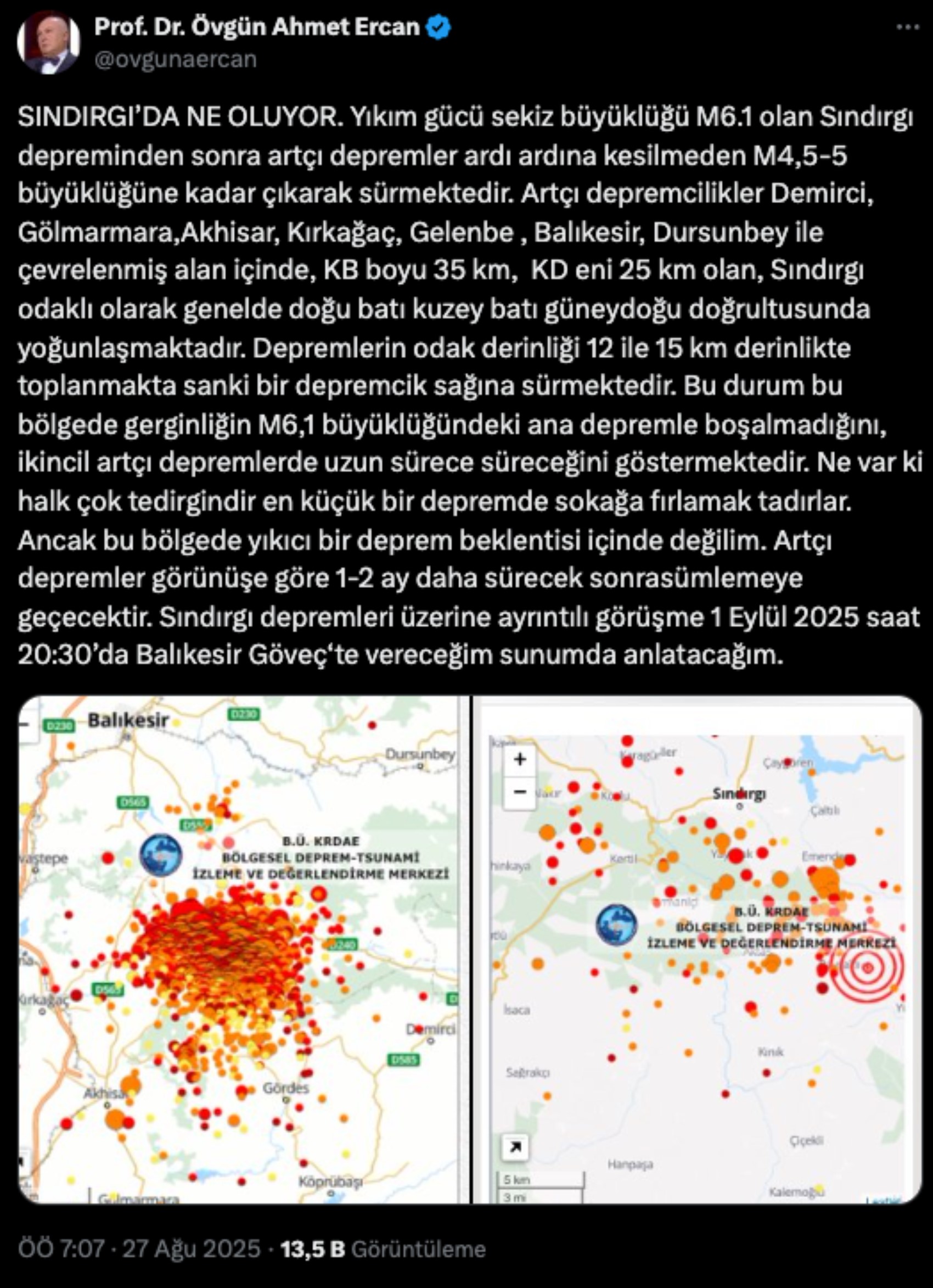 Sındırgı’da Deprem Fırtınası Prof. Dr. Ahmet Ercan’dan Çarpıcı Değerlendirme